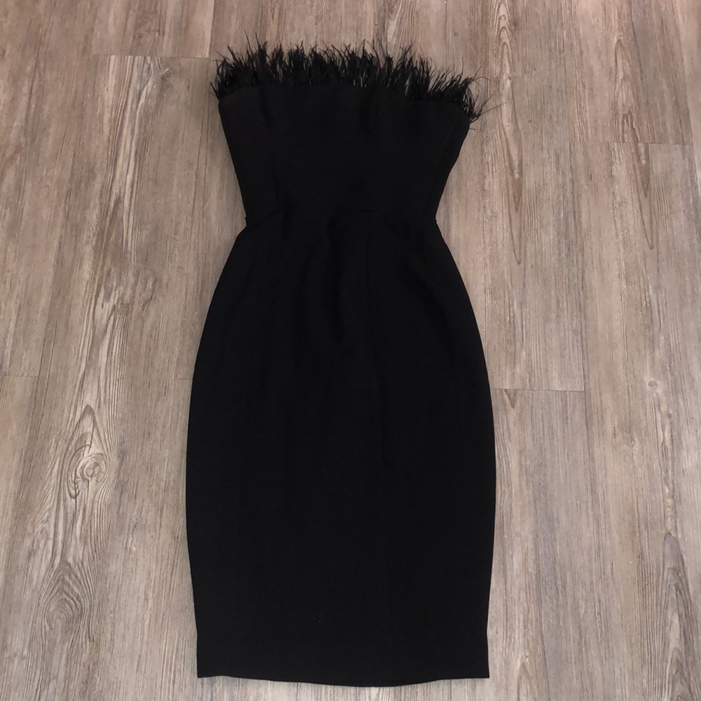 House of cb London Bianca  chic black feather top strapless fitted dress size XS - Picture 3 of 7